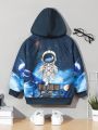 SHEIN Kids HYPEME Toddler Boys' Casual Loose Fit Space & Astronaut Pattern Hoodie