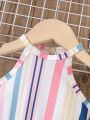 Baby Girl Striped Halter Top And Double-Breasted Shorts Set