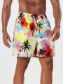 Men'S Tie Dye Coconut Tree Printed Drawstring Waist Beach Shorts