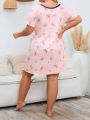 Plus Size Women's Butterfly Print Lace Splicing Nightgown
