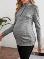 SHEIN Women's Floral Grey Maternity Long Sleeve T-shirt