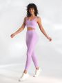 SHEIN Leisure Seamless Rib-Knitted Tummy Control Yoga Set