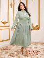 SHEIN Modely Plus Size Women'S Arabic Style Pleated Dress With Mandarin Collar
