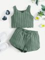 SHEIN Baby Girl Casual Sports Vest And Shorts Set