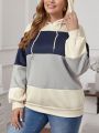 SHEIN LUNE Plus Size Color Block Hoodie With Drop Shoulder