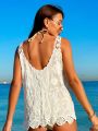 SHEIN Swim Vcay Ladies' Solid Color Embroidered Round Neck Cover Up