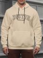 Men's Plus Size Letter Printed Drawstring Hooded Fleece Sweatshirt