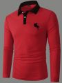 Men's Polo Shirt With Horse Print And Long Sleeves