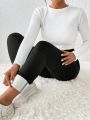 SHEIN Essnce 2pcs/set Solid Color Soft Warm Leggings