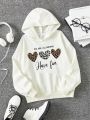 Tween Girl Heart & Slogan Graphic Hoodie