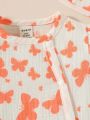 Newborn Baby Girl Butterfly Print Puff Sleeve Romper