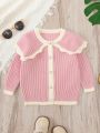 Baby Girls' Contrast Trim Long Sleeve Cardigan