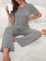 Lettuce Trim Ribbed Knit Lounge Set