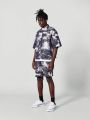 SUMWON Boxy Fit Twill Zip Shirt With All Over Print