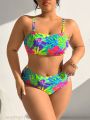 SHEIN Swim Vcay Plus Size Tropical Print Swimsuit Set