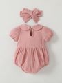 SHEIN Baby Solid Peter Pan Collar Bodysuit & Headband