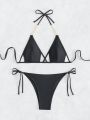 SHEIN Swim BAE Chain Decorated Knotted Side Bikini Set