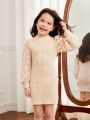 SHEIN Kids KDOMO Young Girl Swiss Dot Lantern Sleeve Mock Neck Dress