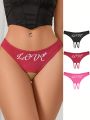 Women's Valentine's Day Sexy Letter Pattern Open Crotch Panties