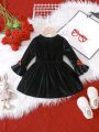 Baby Girls' Velvet Long Sleeve Dress With 3d Flower Applique