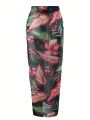 SHEIN Swim BAE Women'S Tie Front Tropical Pattern Cover Up Skirt