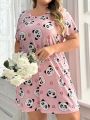 Plus Size Cute Panda Printed Short Sleeve Nightgown