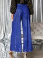 SHEIN BAE Solid Color Sequin Wide Leg Pants