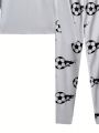 SHEIN Teen Boys' Casual Sports Letter & Soccer Printed Tight Home Wear Set