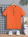 SHEIN Tween Boys' Casual & Comfortable Polo Shirt