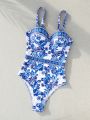 SHEIN Swim Chicsea Flower Pattern One-piece Swimsuit With Random Print