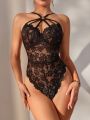 Classic Sexy Ladies' Sexy Lace Bodysuit With Circular Decoration And Mesh Fabric