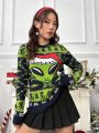 SHEIN Qutie Christmas Pattern Drop Shoulder Sweater