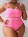 SHEIN Swim Vcay Plus Size Striped Texture Embellished One-Piece Swimsuit