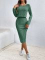 SHEIN Frenchy Solid Ribbed Knit Bodycon Dress