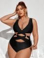 Plus Size Women's Hollow Out One-piece Swimsuit