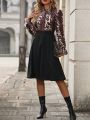 SHEIN Lady Women's Leopard Print Ruffle Sleeve Shift Dress