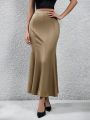 SHEIN Privé Mermaid Style Elegant Colorful Satin Skirt