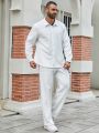 Plus Size Men'S White Textured Long-Sleeve Shirt And Pants Set