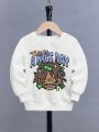 Young Boy Cartoon & Letter Graphic Thermal Lined Sweatshirt