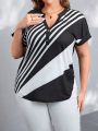 Plus Size Women'S Striped & Floral Patchwork T-Shirt