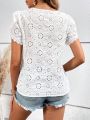 SHEIN VCAY Vacation Style V-neck Floral Lace Women's Shirt