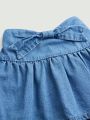 SHEIN Young Girl's Cute Bow Decoration Denim A-Line Skirt