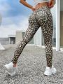 Leopard Print Wide Waistband Sports Leggings With Phone Pocket