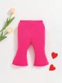 SHEIN Newborn Baby Girl Decorative Patch Side Slit Bootcut Trousers