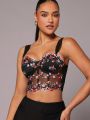 LOVING U Floral Embroidered Sheer Bustier Top