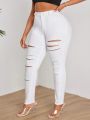 Plus Size Women's Distressed Slim Fit Denim Jeans