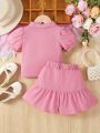 Baby Girls' Spring/Summer Solid Color Casual 2pcs/Set Outfit