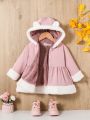 SHEIN Baby Girl 3D Ear Design Contrast Teddy Hooded Peplum Coat