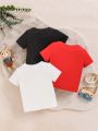 SHEIN 3pcs Newborn Baby Boy Round Neck Short Sleeve Soft Knitted Solid Color T-shirt