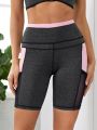 Yoga Future Colorblock Wide Band Waist Sports Shorts With Phone Pocket